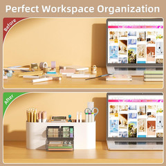 Desk Organizer Pen Holder for Desk with 3 Drawers, Multi-Functional Pencil Holde