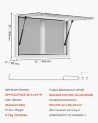 VEVOR 36x24in Concession Stand Serving Window Food Truck Service Awning Aluminum