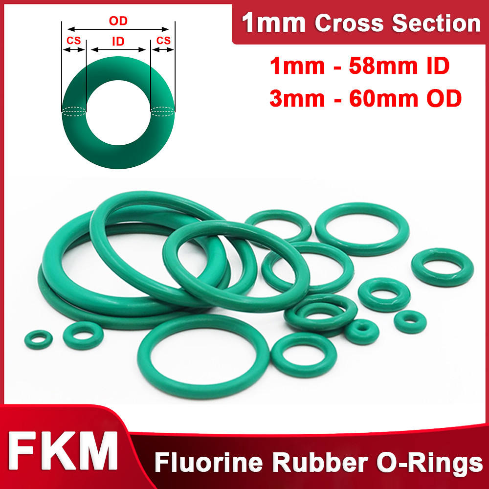 1mm Cross Section Fluorine Rubber O Ring FKM Seals 1mm – 58mm ID Green Metric