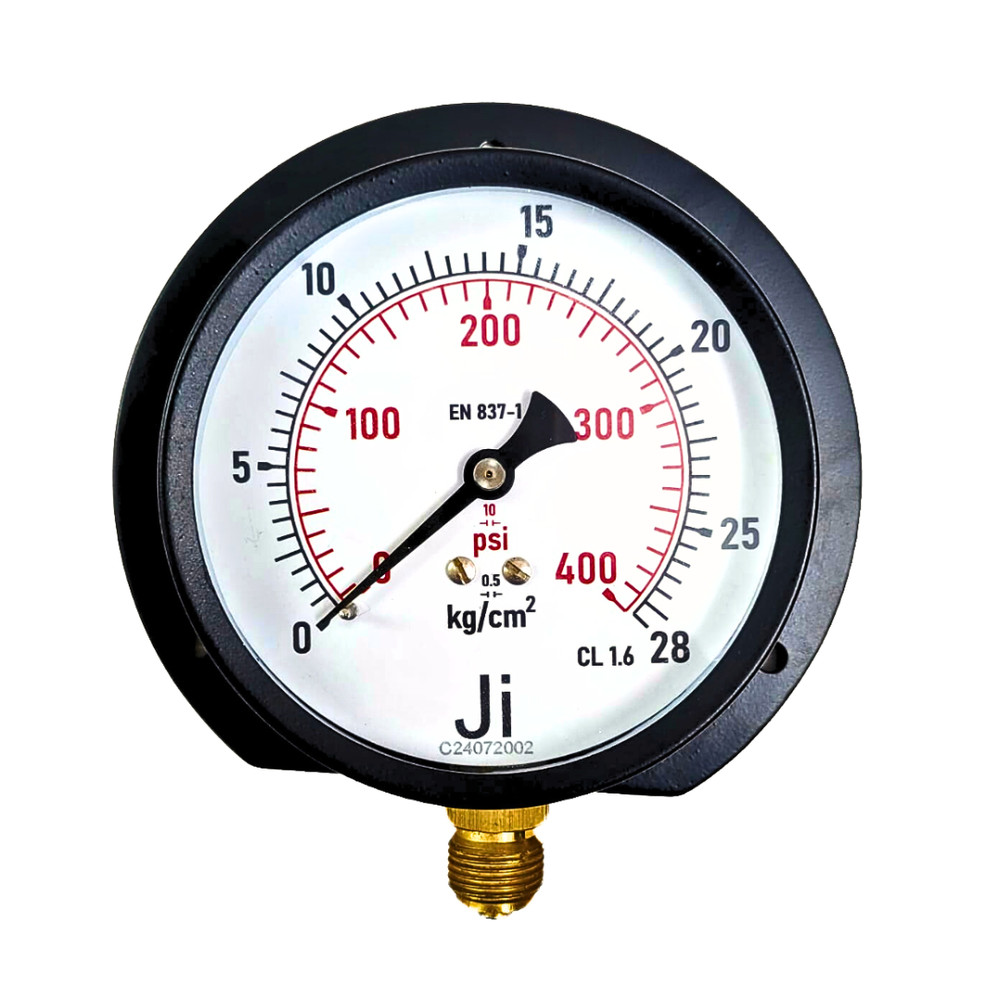 “Ji” Commercial Pressure Gauge, 4″ Dial, 0-28 Kg/Cm², Bottom Entry, MS Body