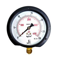“Ji” Commercial Pressure Gauge, 4″ Dial, 0-28 Kg/Cm², Bottom Entry, MS Body