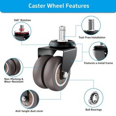 2 Inch Office Chair Wheels (Set of 5), Heavy Duty Grey Rubber Chair Casters Repl