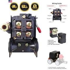 Air Compressor Pressure Switch 90-125 PSI, 26A Heavy Duty 1/4″ NPT Single Por…