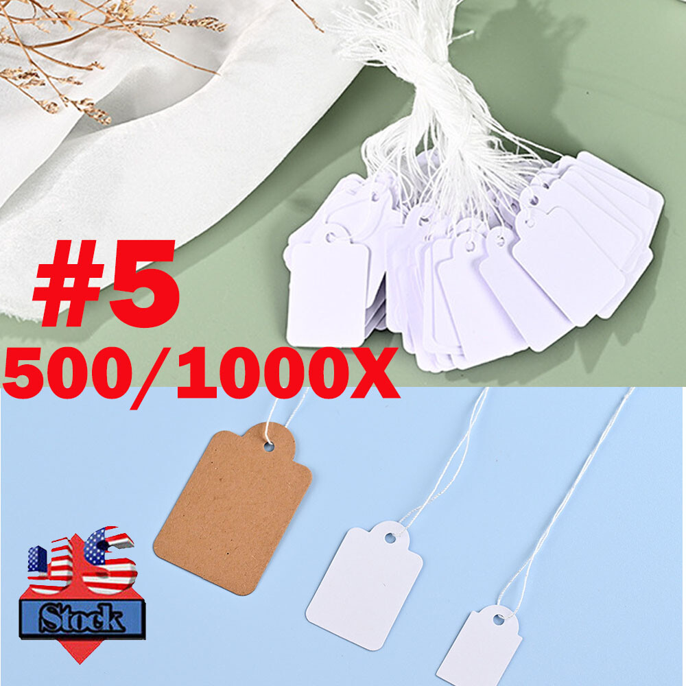500/1000x Garage Sale Price Tag Size #5 Blank Merchandise Hang String Strung USA
