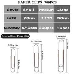 700Pcs Paper Clips Assorted Sizes Large (700PCS)
