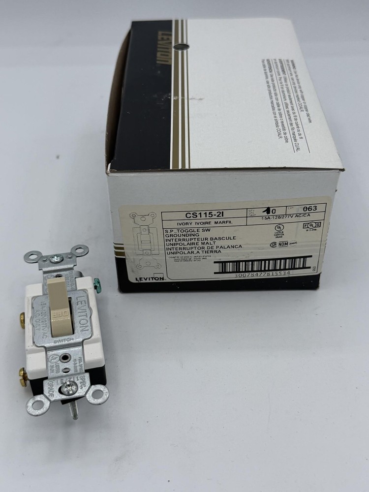 Leviton CS115-2I Single Pole Toggle Switch 15A 120/277V AC White Beige USA 10pk