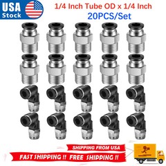 20PCS/set 1/4” Tube x 1/4” NPT Thread Pneumatic Male Straight + Elbow Connect