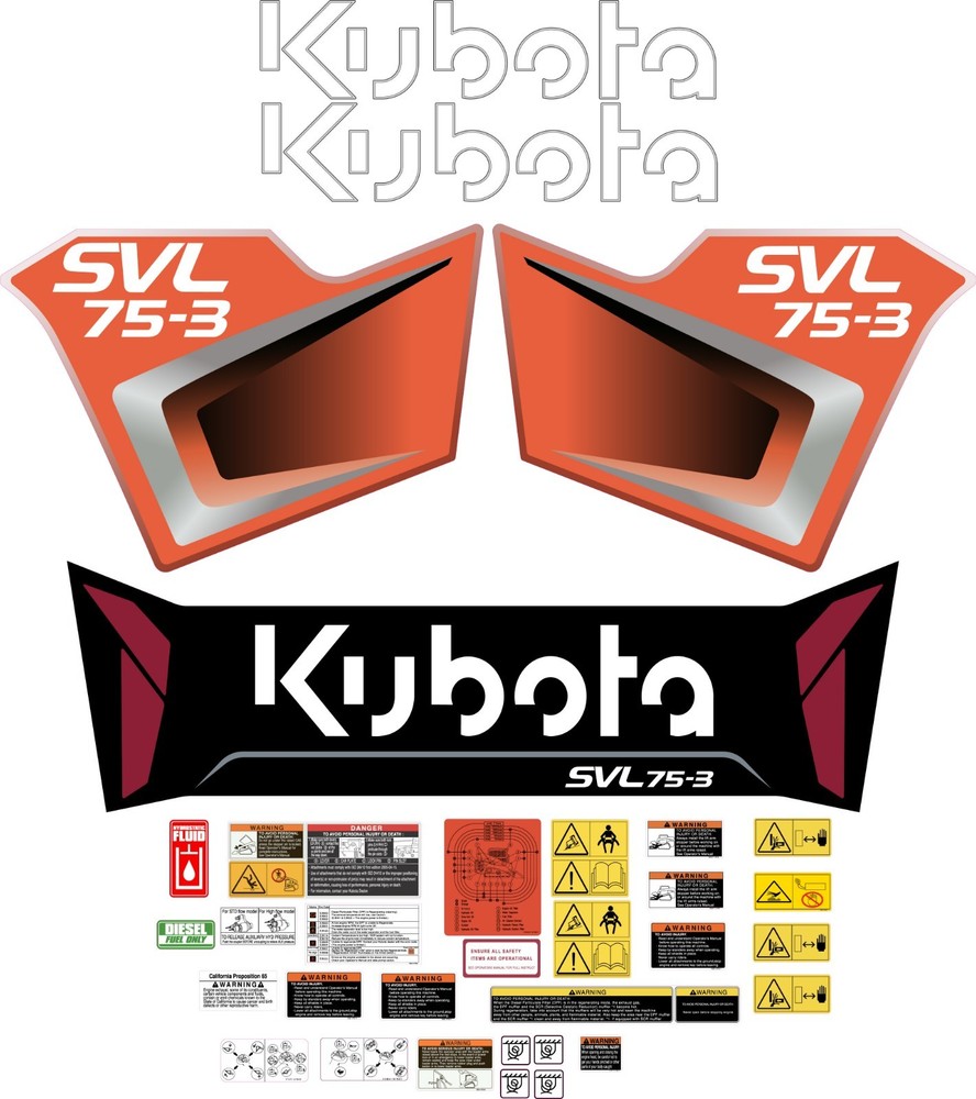 Fits KUBOTA SVL75-3 Decal Kit Skid Steer / safety decals /3M VINYL