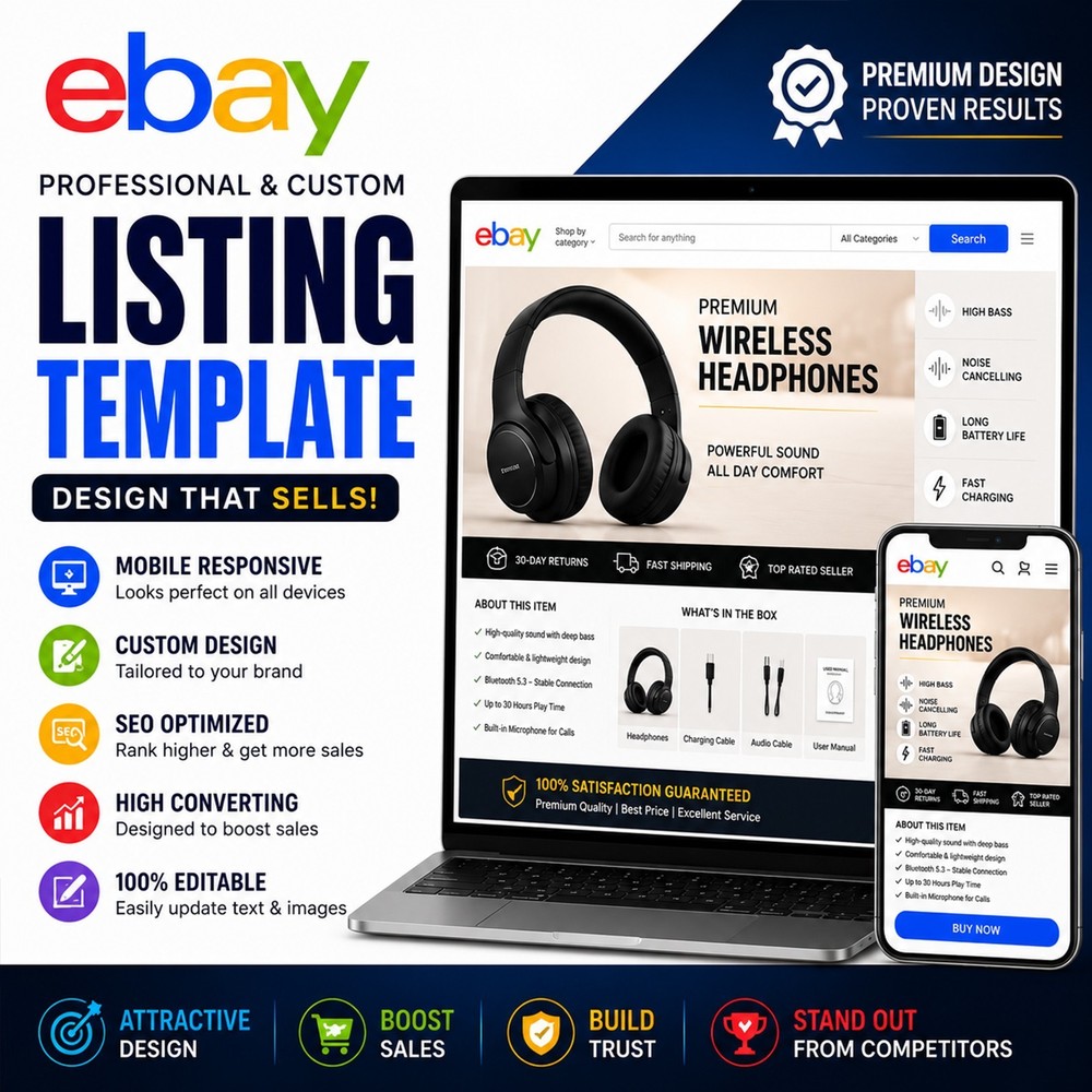 Complete eBay Store Branding, Listing Template Design & Video Ads Package Green