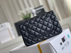 CHANEL Small Black Quilted Flap Shoulder Bag Chain Strap Turn-Lock Box