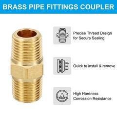 x 1/8″ 2Pcs 1/8″ NPT Male Thread Hex Head Brass Pipe Fittings Coupler