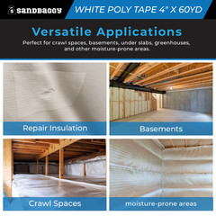 White Vapor Barrier Tape – 4″ x 60 Yd, 9 Mil Polyethylene – USA Made – Sandbaggy