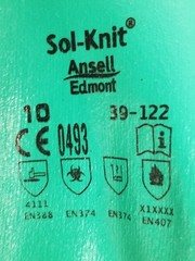 Ansell 39-122 SOL-KNIT 12″ Knit Lined Nitrile Chem Resist Gloves Size-10 12-Pack