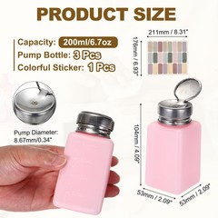 3Pcs 200ml/6.7oz Solvent Alcohol Dispenser for Acetone Cleanser Pink