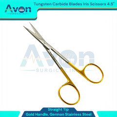 1PC – 4.5″ Iris Scissors Straight w/ Tungsten Carbide Inserted Blades – Gold