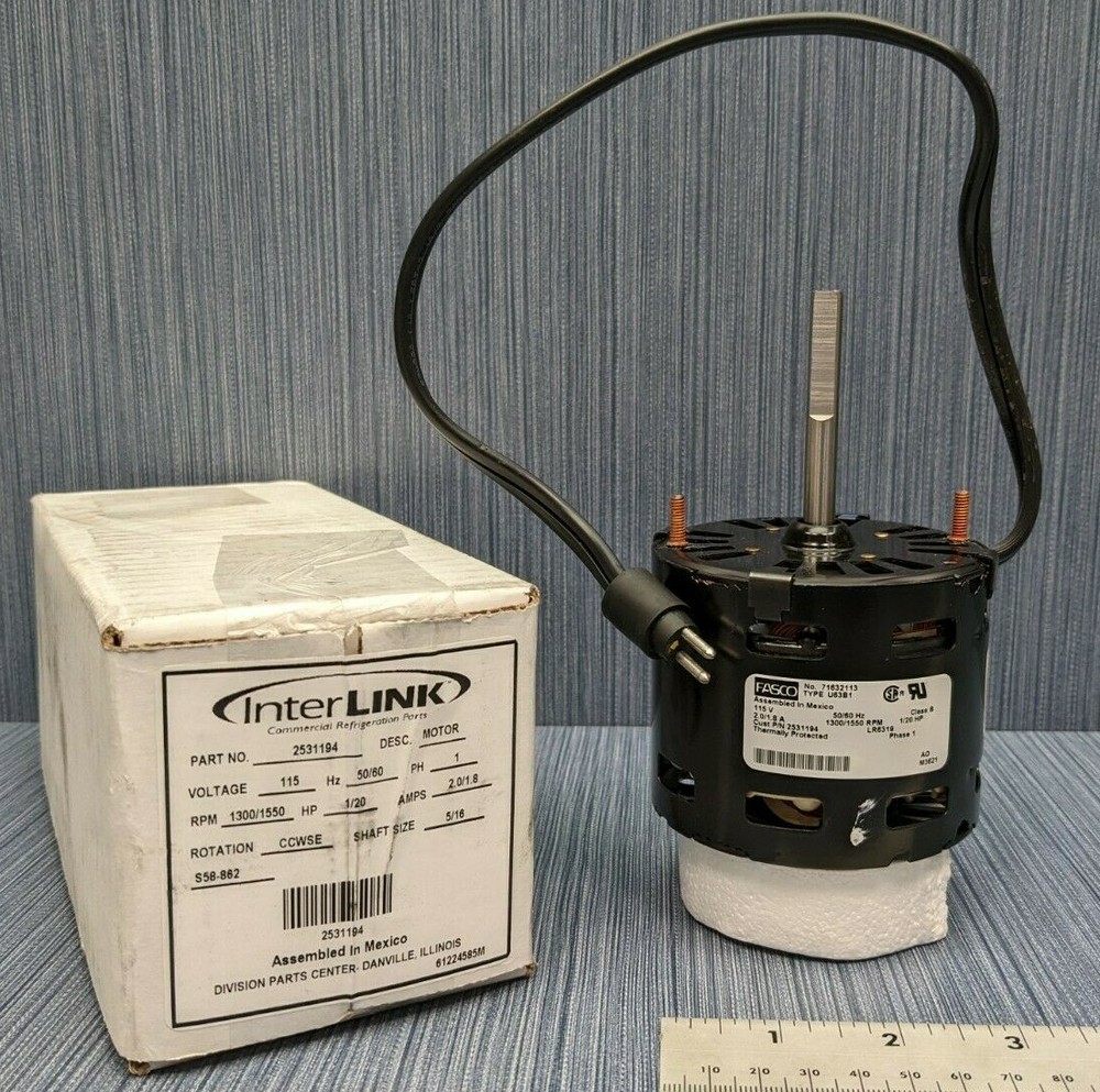 INTERLINK 2531194 FASCO REFRIGERATION FAN MOTOR 115V 1/20 HP 1300/1550 RPM