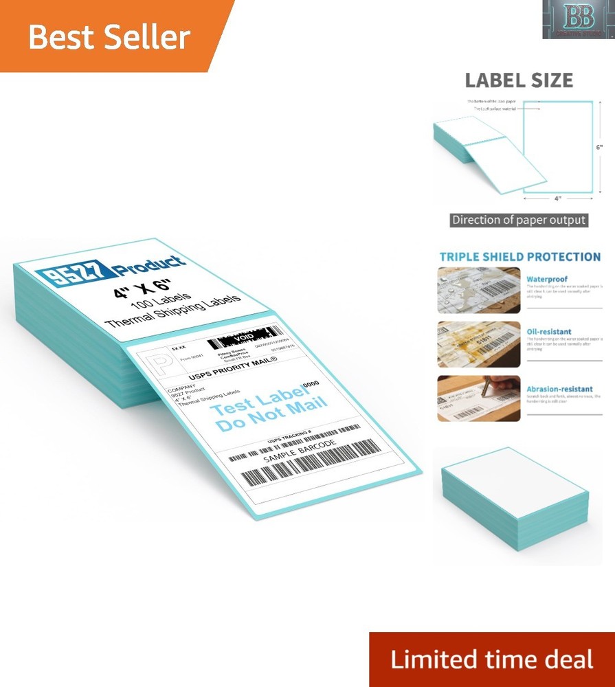 Eco-Friendly Blue 4×6 Fanfold Thermal Labels, 100 Labels Per Stack for Shipping