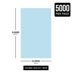 8.5 x 14″ Blue Colored Paper, 24lb Bond / 60lb Text, Legal Size, 5000 Sheets