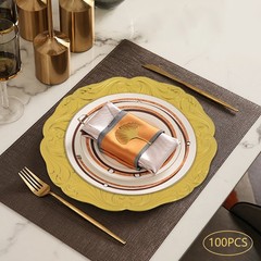 100 Pack Gold Plastic Charger Plates, 12.8 Inch, Spray Painted, for Wedding Part