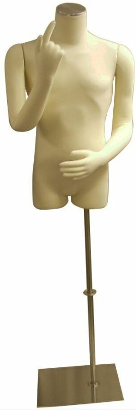 Adult Male Off White Headless Dress Form with Flexible Arms and Metal Base