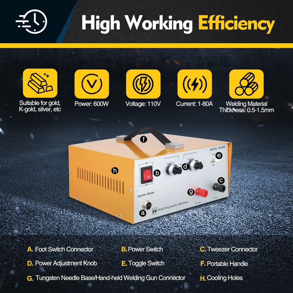 80A Jewelry Spot Welder Pulse Sparkle Electric Soldering Machine for Gold/Silver