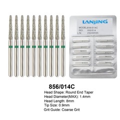 Dental Diamond Burs FG Round End Taper 856/014C Coarse Grit Green Friction Grip