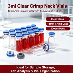 100PCS 3ml Glass Vials Clear Headspace Vials Lab Vial 13mm Crimp top Flat Bottom