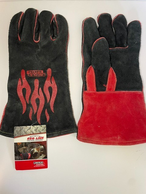 Lincoln Electric Red Line Welding Gloves Flame Graphic Black Leather Heavy Duty