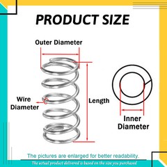 304 Stainless Steel Compression Spring Wire Dia 4mm, L 20-100mm, OD 20-60mm