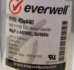 5 QTY! EVERWELL 45uf 45 MFD 440 VAC Round Run Capacitor HVAC P/N: 45×440