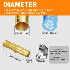3/8″ Hose Barb Fitting Kit, 3-Pack Brass Straight Connector for Fuel Line, Air,