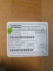 VDC Display Systems 03-000310-02P HVPS Power Supply Assembly spellman xp2532