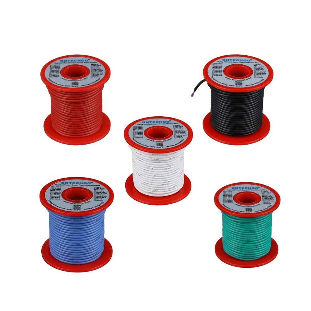 18 Gauge Silicone Wire Kit Red Black White Blue and Green Each 100ft 18 AWG Stra