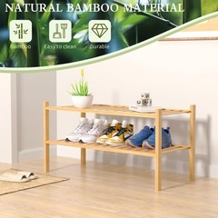 ROMGUAR CRAFT 2 Tier Bamboo Shoe Rack for Closet Free 2 Tier, Natural