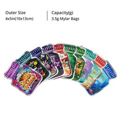 100X Vibrant Print Jar Mylar Storage Bag 3.5g Resealable Airtight Zipper Pouches