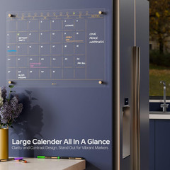 Frameless Clear Glass Monthly Dry Erase Calendar Whiteboard 17″ x 23