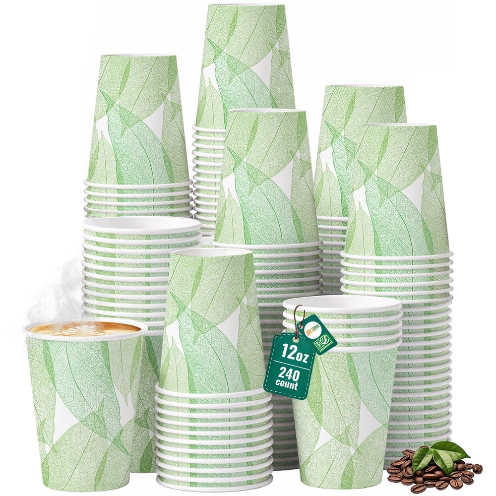12oz 240Count Compostable Paper Cups, Plant-Based Disposable Coffee Cups with…