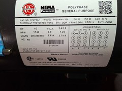 US Motor #D12P3AH 1/2HP 1140RPM 208-230/460V 2.4/1.2A 60Hz Model #P63AHW-1336