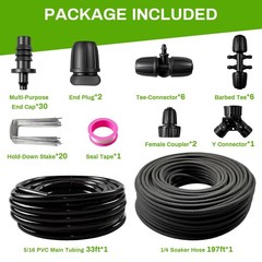 Drip Irrigation System 230FT with Soaker Hose for Garden, Lawn, Greenhouse