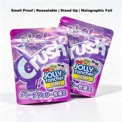 Smell Proof 3.5g Stand Up Mylar Bags Zipper Candy Holographic Foil Bags 100pcs
