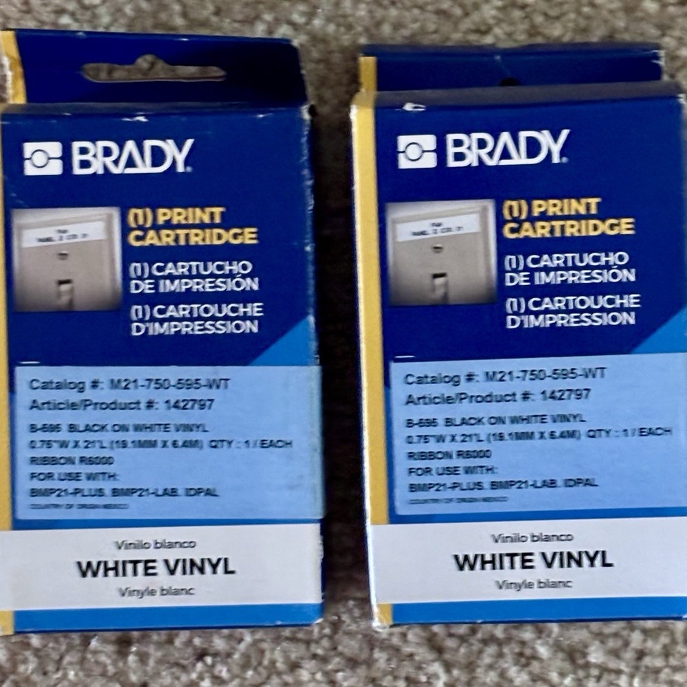 2 Brady Label CartridgesFor BMP 21 Plus Label Printer. Black On White Vinyl. NIB
