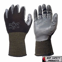 ATLAS FIT 370 SHOWA BLACK X-LARGE NITRILE GARDENING WORK GLOVES, 12-PAIRS
