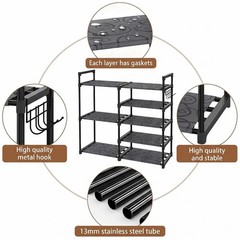 5 Tier Shoe Rack Black Tubes Shoe Rack with Oxford Fabric Lightweight Shoes S…