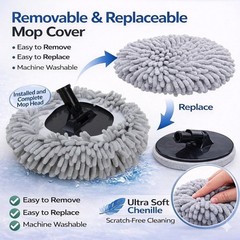 11″ Car Wash Mop Head Chenille Microfiber Replacement Mop Head w/ Base