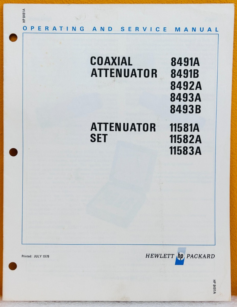 HP 08491-90059 Coaxial Attenuator Set 8491A, 8491B, 11581A, 11582A etc. Manual.