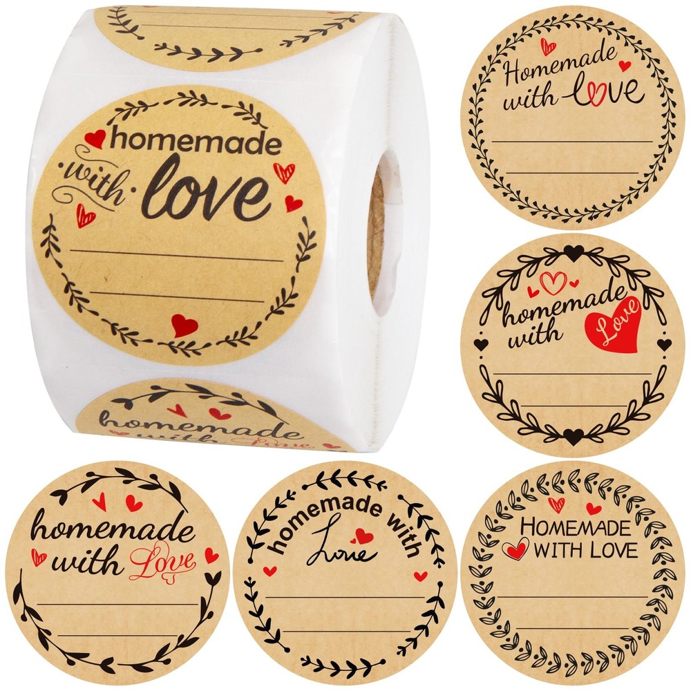500Pcs Homemade with Love Stickers with Lines Jar Canning Labels for Baked Pa…