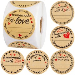 500Pcs Homemade with Love Stickers with Lines Jar Canning Labels for Baked Pa…