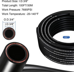 100Ft 3/8 Inch Hydraulic Hose, 4780Psi Coiled Hydraulic Line with 2 High-Tensile