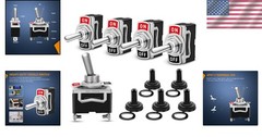 2Pin Metal Toggle Switch 15A 250V On/Off with Waterproof Caps – 5 Pack