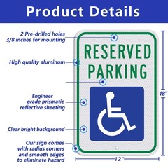 Handicap Parking Sign – 18 x 12 Inch Aluminum 12×18 inches, Reflective-Blue